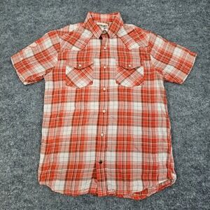 Ariat Retro Fit Western Snap Shirt S Orange White Plaid Short Sleeve Flawed
